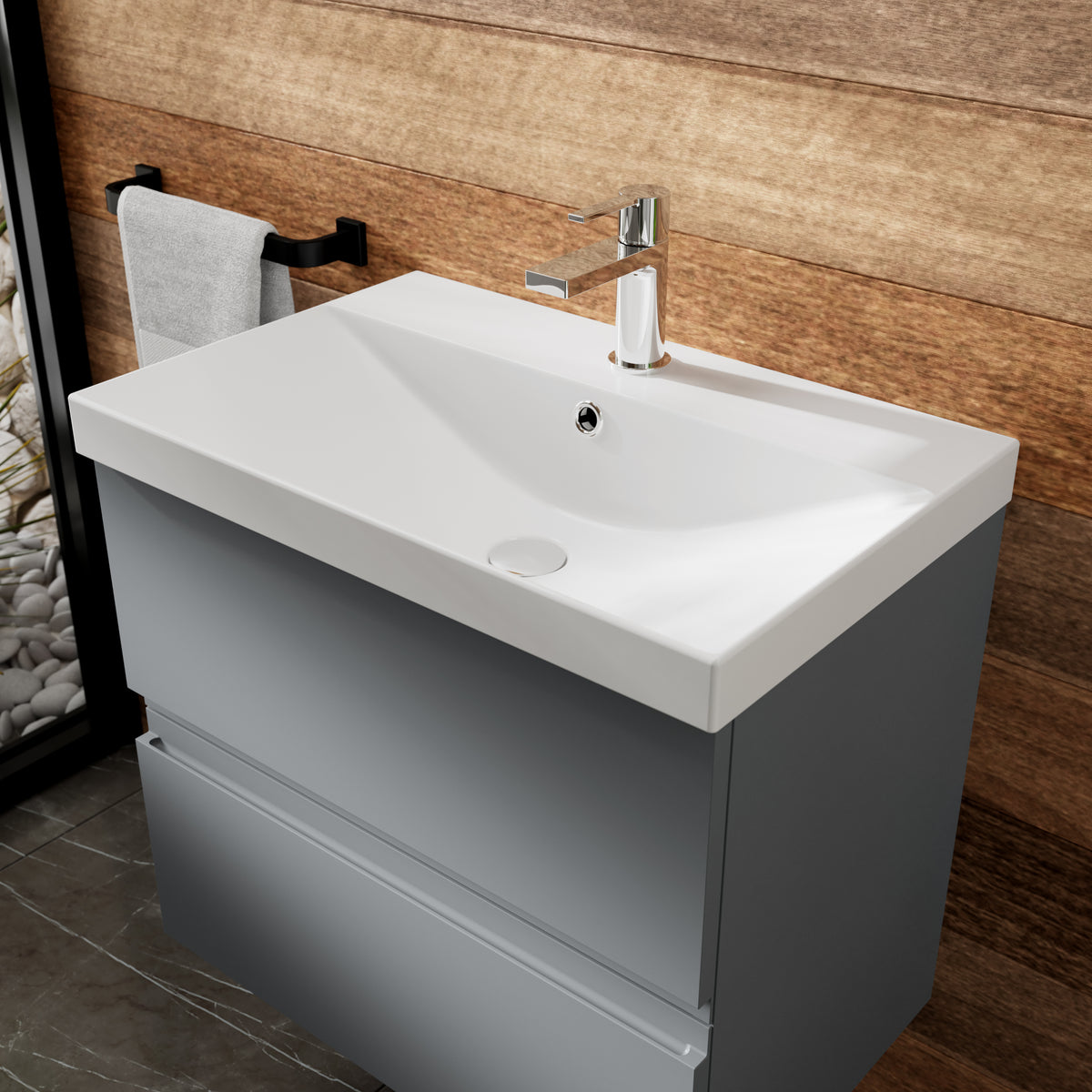 Hudson Reed Wall Hung Double Drawer 500mm Vanity Unit & Thin-Edge Ceramic Basin (1 size, 5 colours) - Brand New Bathrooms