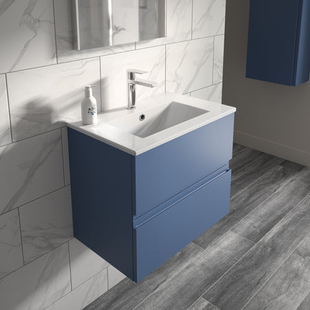 Hudson Reed Urban Wall Hung Double Drawer 600mm Vanity Unit & Minimalist Ceramic Basin (1 size, 5 colours) - Brand New Bathrooms