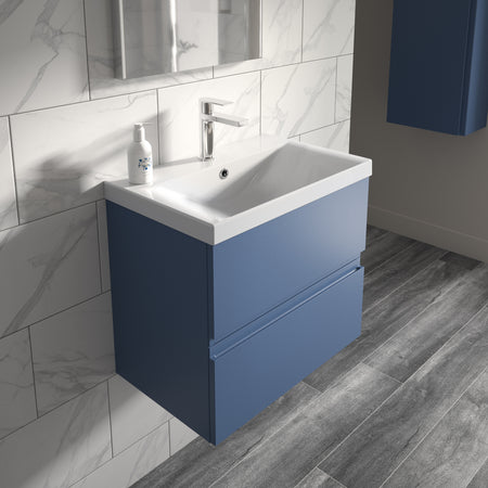Hudson Reed Wall Hung Double Drawer 500mm Vanity Unit & Thin-Edge Ceramic Basin (1 size, 5 colours) - Brand New Bathrooms