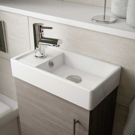 Nuie Vault Wall Hung Single Door Compact Vanity Unit with Ceramic Basin (2 sizes, 3 colours) - Brand New Bathrooms