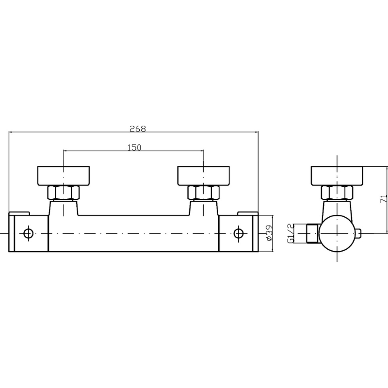 Nuie Bar Showers Minimalist Thermostatic Bar Valve (1 size, Chrome) - Brand New Bathrooms