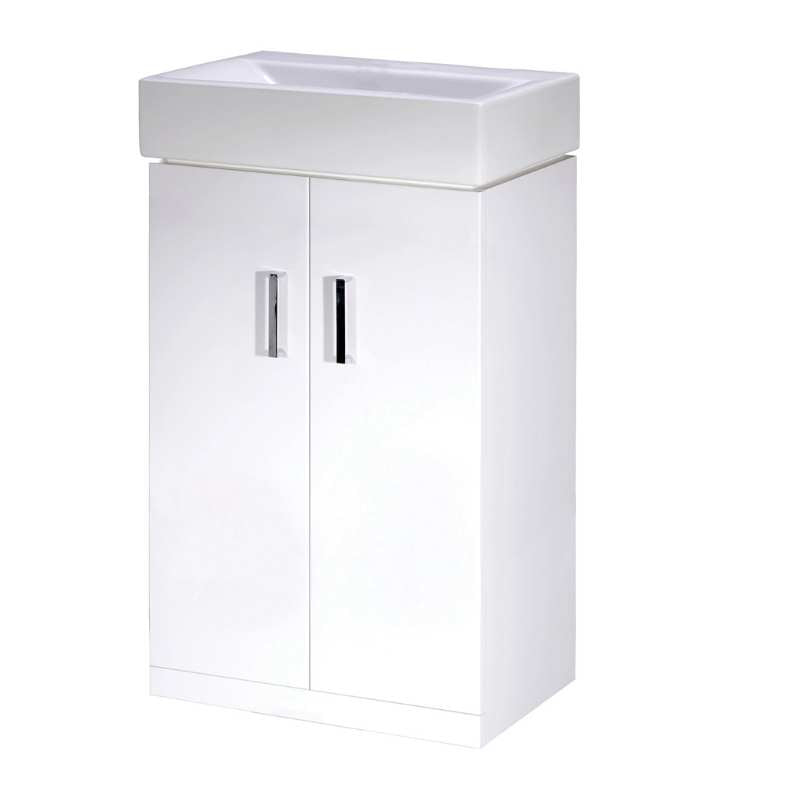 Nuie Mayford Floor Standing 2 Door Vanity Unit with Ceramic Basin (1 size, Gloss White) - Brand New Bathrooms