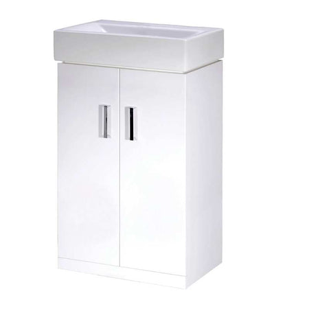 Nuie Mayford Floor Standing 2 Door Vanity Unit with Ceramic Basin (1 size, Gloss White) - Brand New Bathrooms