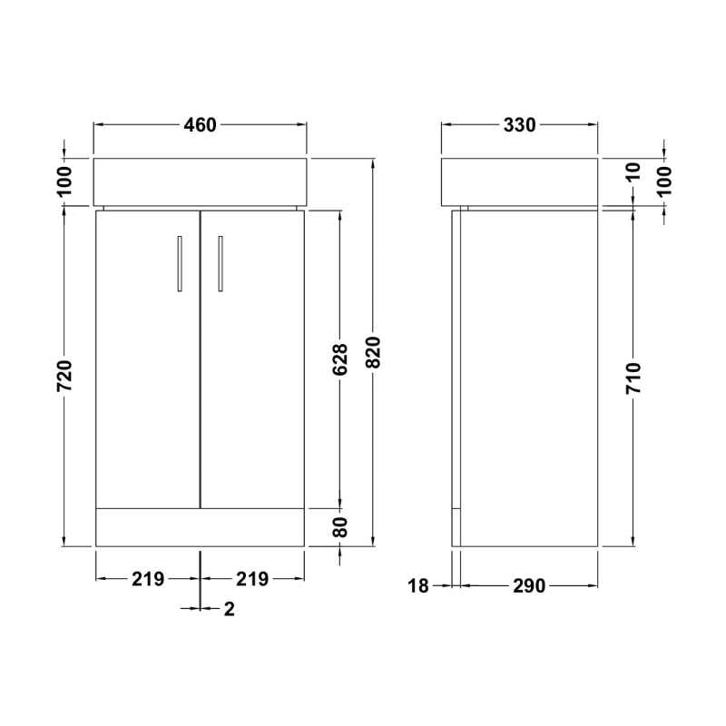 Nuie Mayford Floor Standing 2 Door Vanity Unit with Ceramic Basin (1 size, Gloss White) - Brand New Bathrooms
