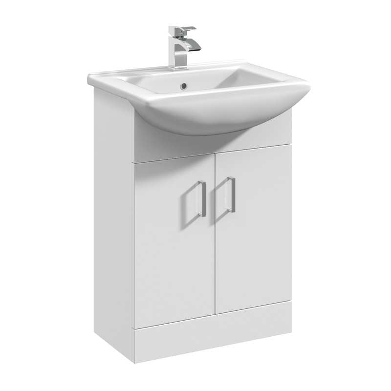Nuie Mayford Floor Standing 2 Door Vanity Unit with Square Basin (2 sizes, Gloss White) - Brand New Bathrooms