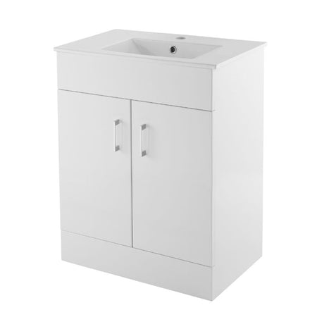 Nuie Eden Floor Standing Double Door 500/600mm Vanity Unit with Minimalist Basin (2 sizes, Gloss White) - Brand New Bathrooms