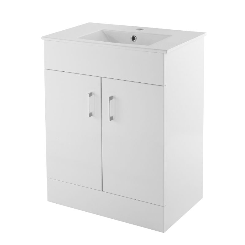 Nuie Eden Floor Standing Double Door 500/600mm Vanity Unit with Minimalist Basin (2 sizes, Gloss White) - Brand New Bathrooms