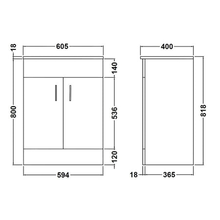 Nuie Eden Floor Standing Double Door 500/600mm Vanity Unit with Minimalist Basin (2 sizes, Gloss White) - Brand New Bathrooms