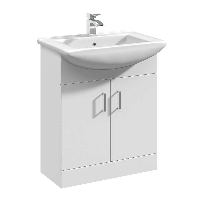Nuie Mayford Floor Standing 2 Door Vanity Unit with Square Basin (2 sizes, Gloss White) - Brand New Bathrooms