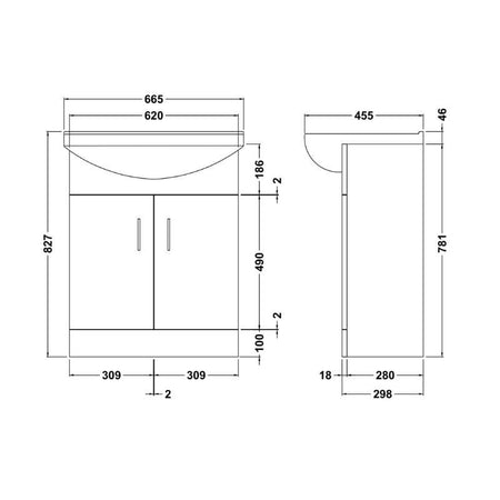 Nuie Mayford Floor Standing 2 Door Vanity Unit with Square Basin (2 sizes, Gloss White) - Brand New Bathrooms