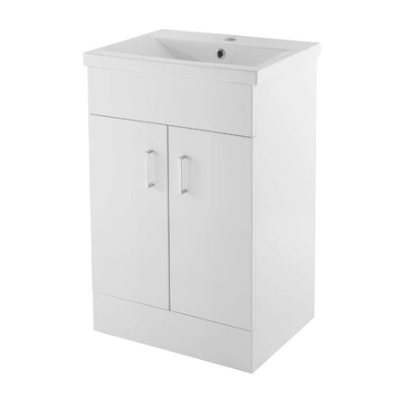 Nuie Eden Floor Standing 2 Door Vanity Unit with Minimalist Basin (2 sizes, Gloss White) - Brand New Bathrooms