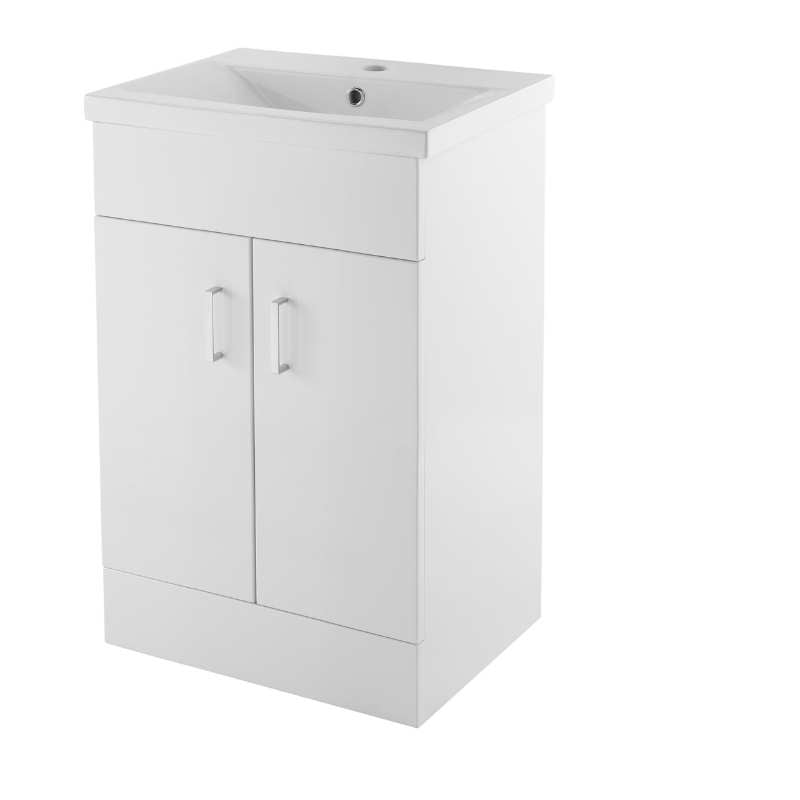 Nuie Eden Floor Standing 2 Door Vanity Unit with Mid-Edge Basin (2 sizes, Gloss White) - Brand New Bathrooms