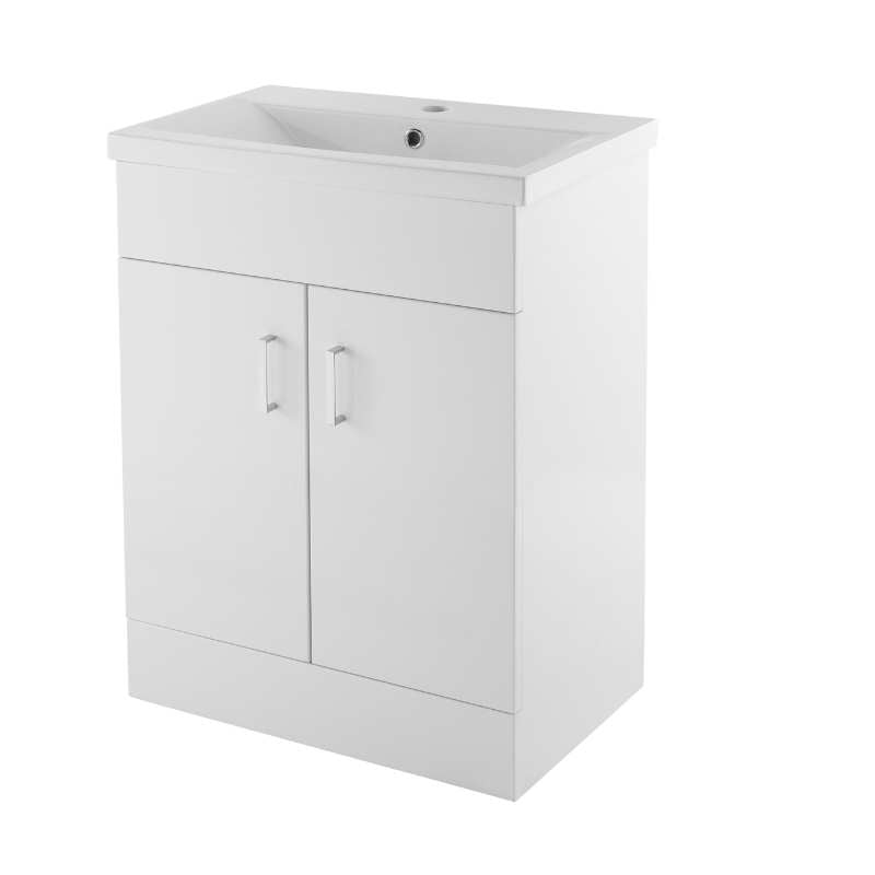 Nuie Eden Floor Standing 2 Door Vanity Unit with Mid-Edge Basin (2 sizes, Gloss White) - Brand New Bathrooms