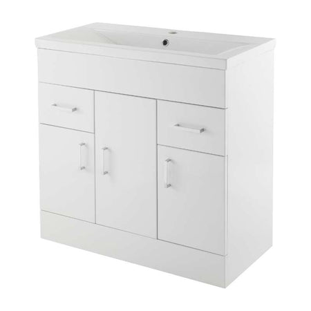 Nuie Eden Floor Standing 3 Door 2 Drawer Vanity Unit with Minimalist Basin (2 sizes, Gloss White) - Brand New Bathrooms