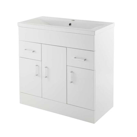 Nuie Eden Floor Standing 3 Door 2 Drawer Vanity Unit with Mid-Edge Basin (2 sizes, Gloss White) - Brand New Bathrooms