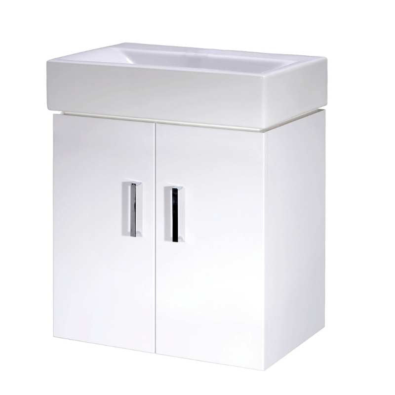 Nuie Mayford Wall Hung 2 Door Vanity Unit with Ceramic Basin (1 size, Gloss White) - Brand New Bathrooms