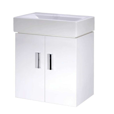 Nuie Mayford Wall Hung 2 Door Vanity Unit with Ceramic Basin (1 size, Gloss White) - Brand New Bathrooms