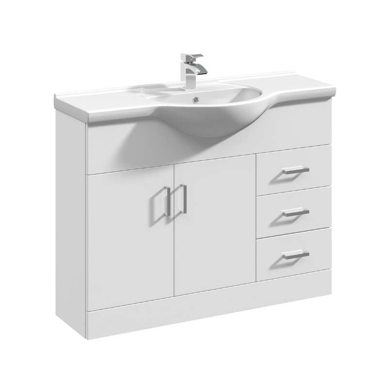 Nuie Mayford Floor Standing 2 Door 3 Drawer Vanity Unit with Round Basin (1 size, Gloss White) - Brand New Bathrooms