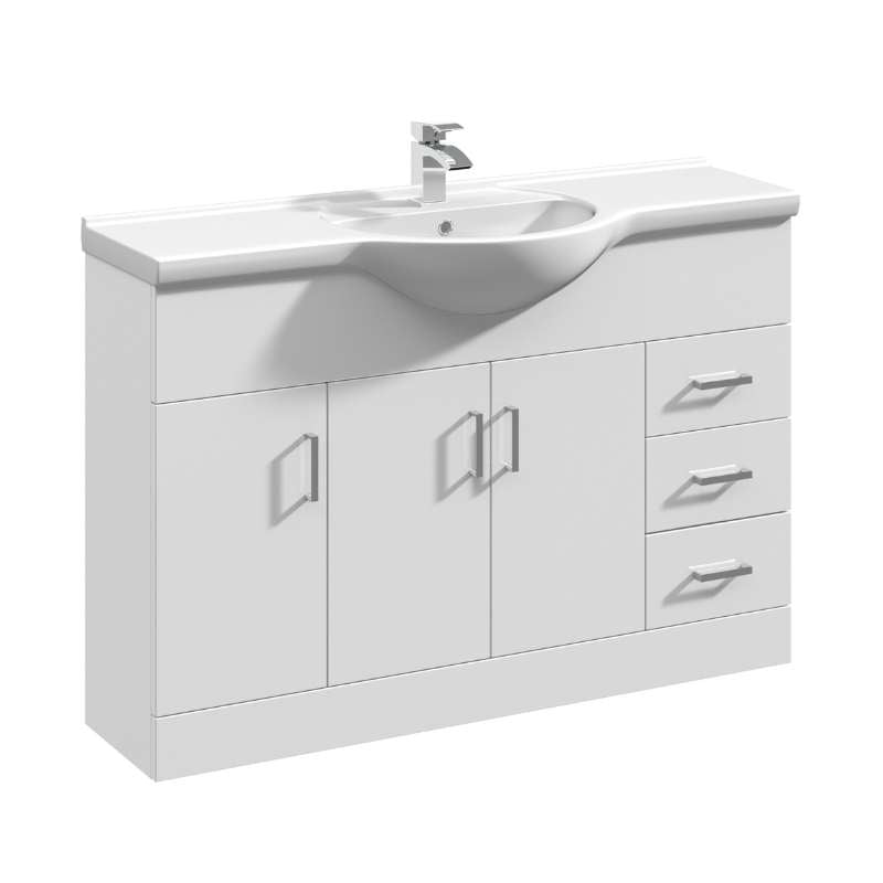 Nuie Mayford Floor Standing 3 Door 3 Drawer Vanity Unit with Round Basin (1 size, Gloss White) - Brand New Bathrooms