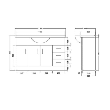 Nuie Mayford Floor Standing 3 Door 3 Drawer Vanity Unit with Round Basin (1 size, Gloss White) - Brand New Bathrooms