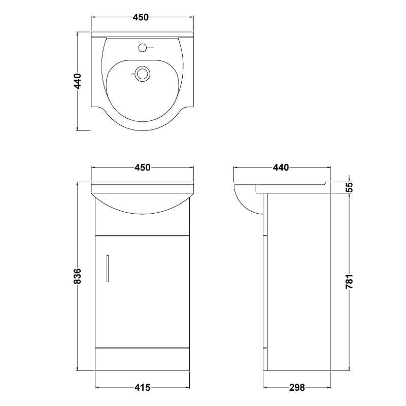 Nuie Mayford Floor Standing Single Door Vanity Unit with Round Basin (1 size, Gloss White) - Brand New Bathrooms