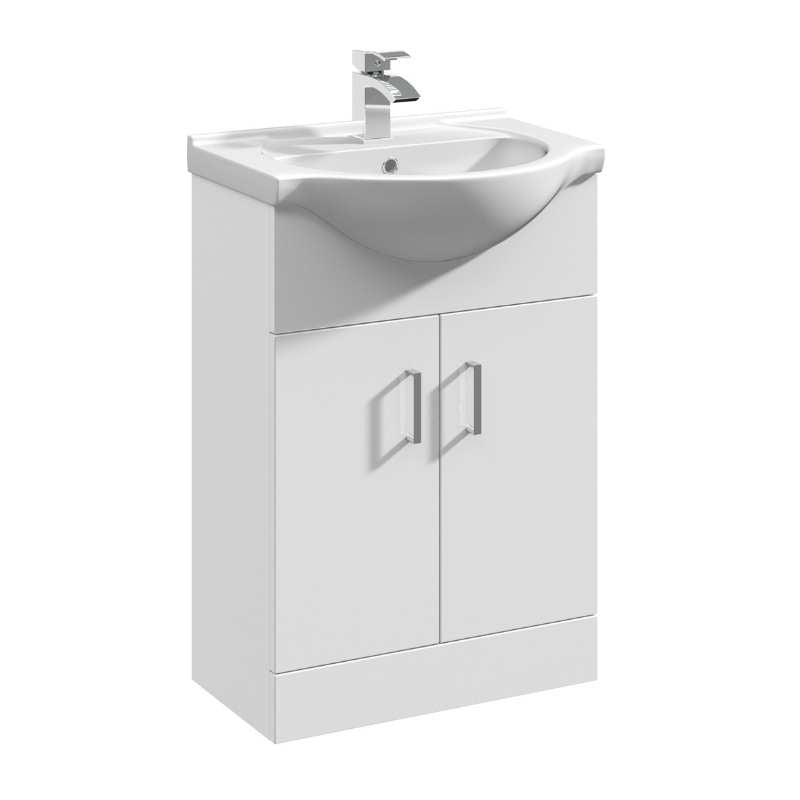 Nuie Mayford Floor Standing 2 Door Vanity Unit with Round Basin (2 sizes, Gloss White) - Brand New Bathrooms