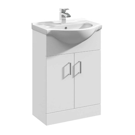 Nuie Mayford Floor Standing 2 Door Vanity Unit with Round Basin (2 sizes, Gloss White) - Brand New Bathrooms