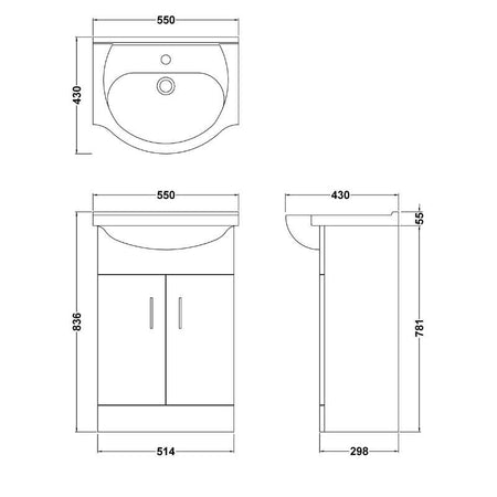Nuie Mayford Floor Standing 2 Door Vanity Unit with Round Basin (2 sizes, Gloss White) - Brand New Bathrooms