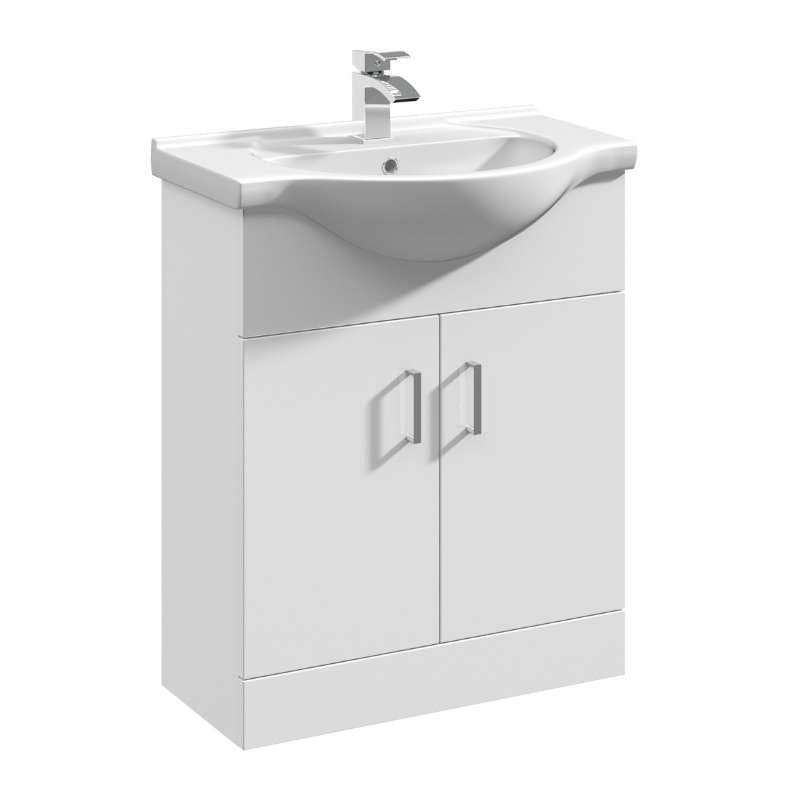 Nuie Mayford Floor Standing 2 Door Vanity Unit with Round Basin (2 sizes, Gloss White) - Brand New Bathrooms