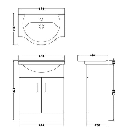 Nuie Mayford Floor Standing 2 Door Vanity Unit with Round Basin (2 sizes, Gloss White) - Brand New Bathrooms