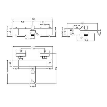 Nuie Windon Wall Mounted Thermostatic Bath & Shower Mixer (Chrome) - Brandnew Bathroom