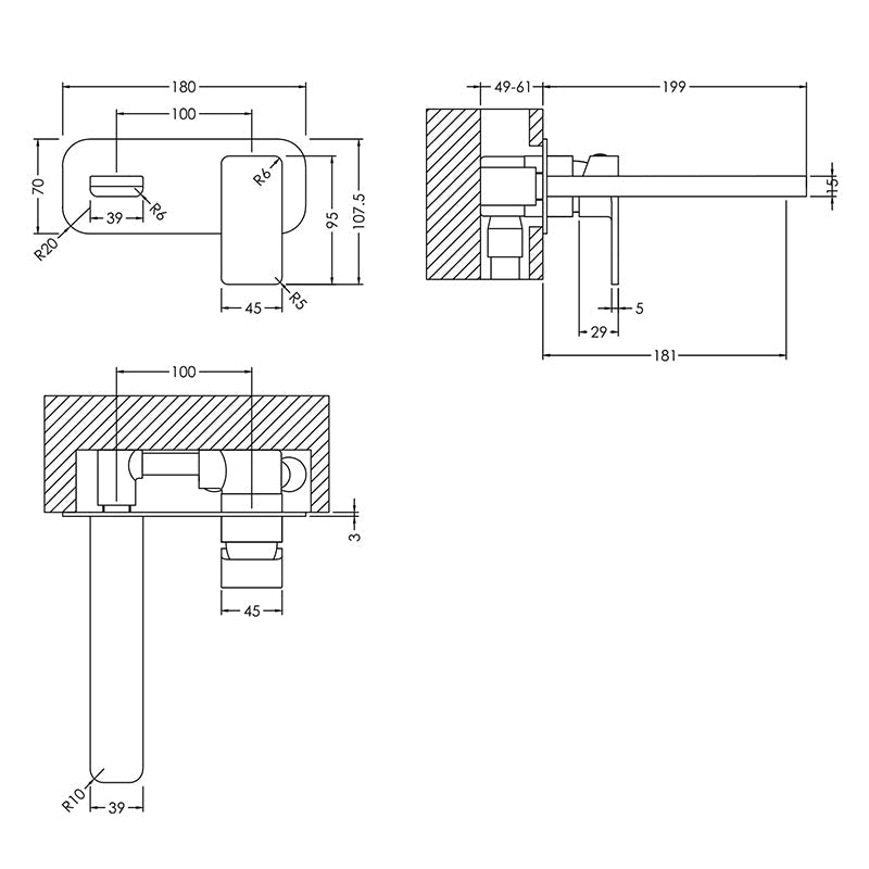 Nuie Windon Wall Mounted 2 Tap Hole Basin Mixer With Plate (5 colours) - Brandnew Bathroom