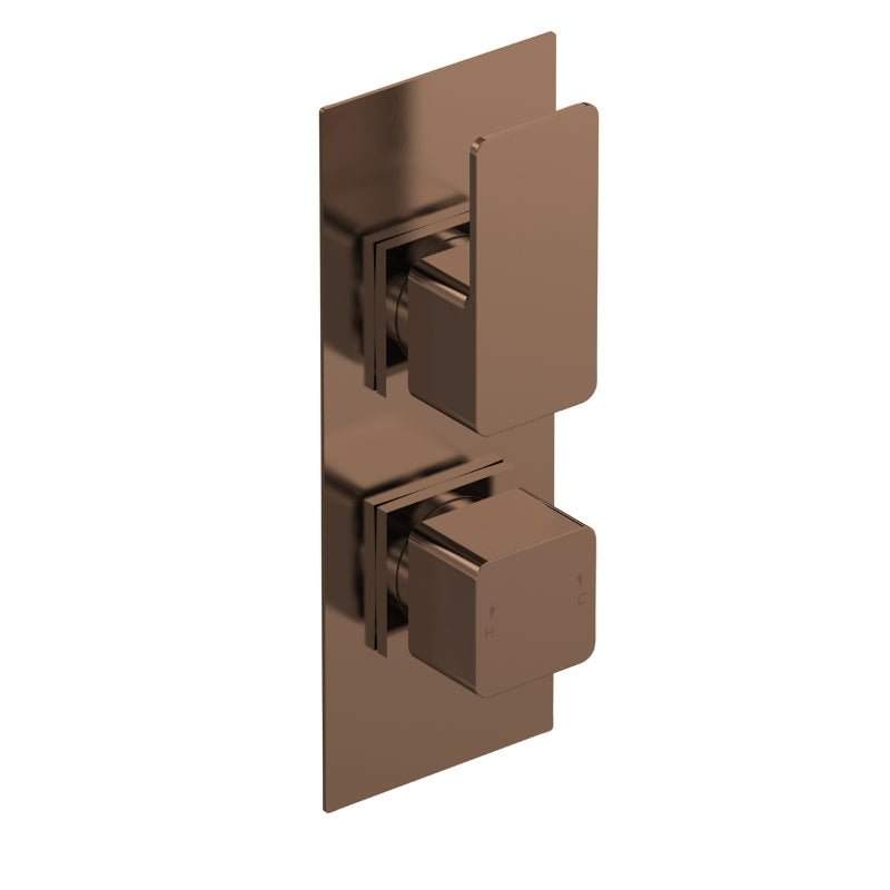 Nuie Windon Twin Thermostatic Shower Valve (1 size, Brushed Bronze) - Brand New Bathrooms