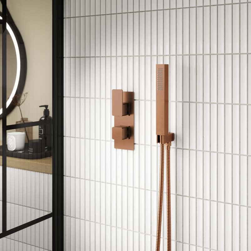 Nuie Windon Twin Thermostatic Shower Valve (1 size, Brushed Bronze) - Brand New Bathrooms