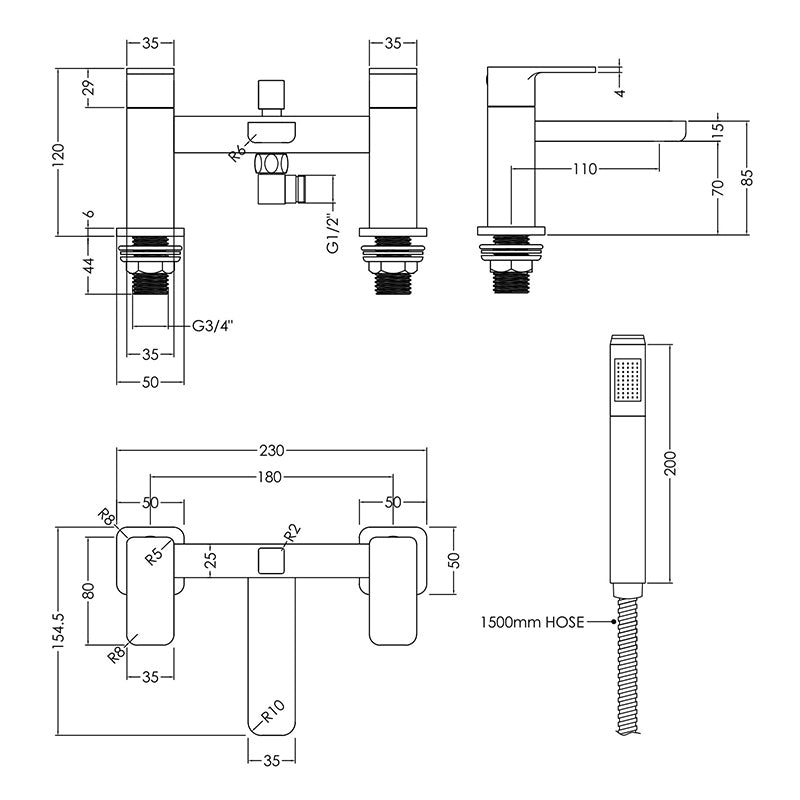 Nuie Windon Deck Mounted Bath Shower Mixer With Kit (Chrome) - Brandnew Bathroom