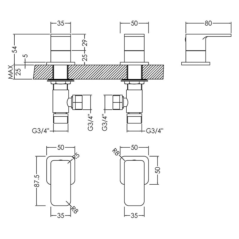 Nuie Windon 3/4" Side Valves (Chrome) - Brandnew Bathroom