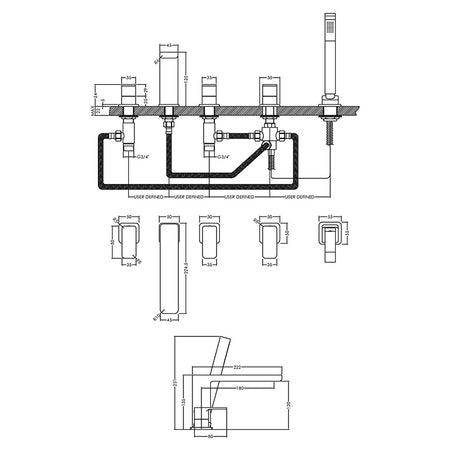 Nuie Windon Deck Mounted 5 Tap Hole Bath Shower Mixer (Chrome) - Brandnew Bathroom