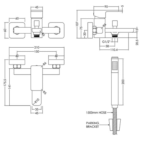 Nuie Windon Wall Mounted Bath Shower Mixer With Kit (Chrome) - Brandnew Bathroom