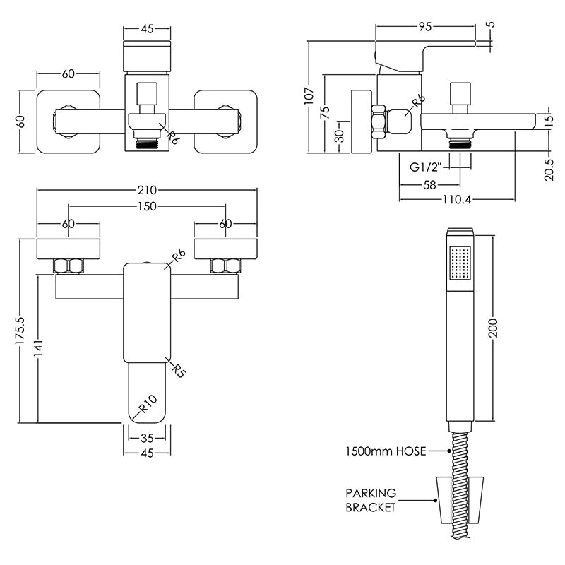 Nuie Windon Wall Mounted Bath Shower Mixer With Kit (Chrome) - Brandnew Bathroom