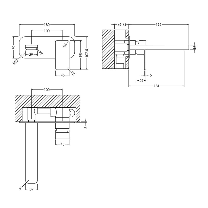Nuie Windon Wall Mounted 2 Tap Hole Basin Mixer With Plate (5 colours) - Brandnew Bathroom