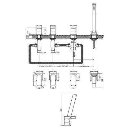Nuie Windon Deck Mounted 4 Tap Hole Bath Shower Mixer No Spout (Chrome) - Brandnew Bathroom
