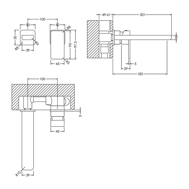 Nuie Windon Wall Mounted 2 Tap Hole Basin Mixer (Chrome) - Brandnew Bathroom