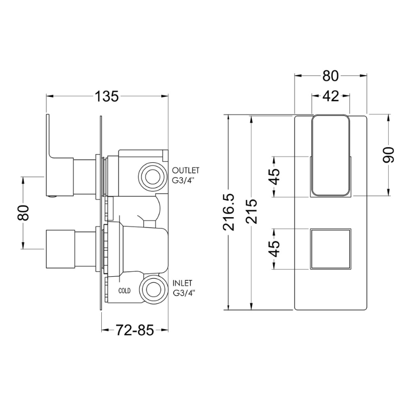 Nuie Windon Twin Thermostatic Shower Valve With Diverter (1 size, Brushed Pewter) - Brand New Bathrooms