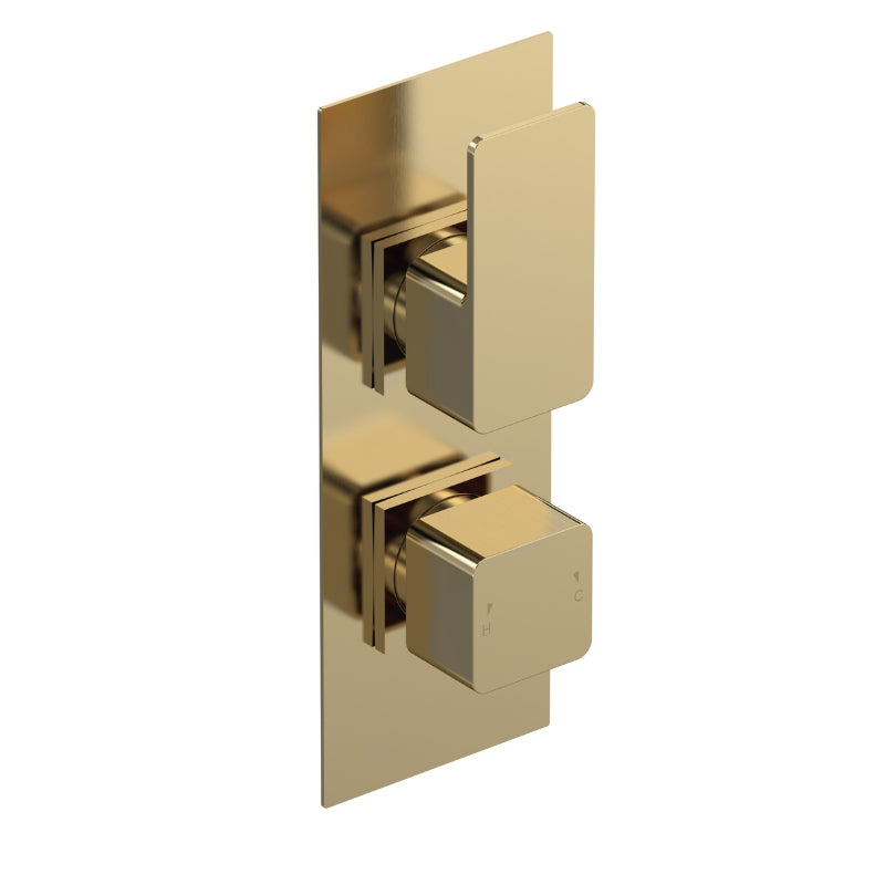 Nuie Windon Twin Thermostatic Shower Valve With Diverter (1 size, Brushed Brass) - Brand New Bathrooms