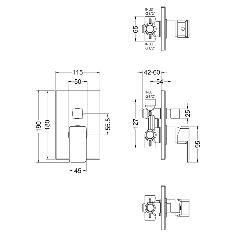 Nuie Windon Manual Shower Valve With Diverter (1 size, Chrome) - Brand New Bathrooms