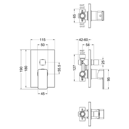 Nuie Windon Manual Shower Valve With Diverter (1 size, Chrome) - Brand New Bathrooms