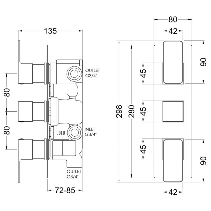 Nuie Windon Triple Thermostatic Shower Valve With Diverter (1 size, Chrome) - Brand New Bathrooms