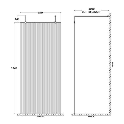 Nuie Fluted Wetroom Scren with Arms & Feet (3 sizes, 3 colours) - Brandnew Bathroom