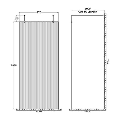 Nuie Fluted Wetroom Scren with Arms & Feet (3 sizes, 3 colours) - Brandnew Bathroom