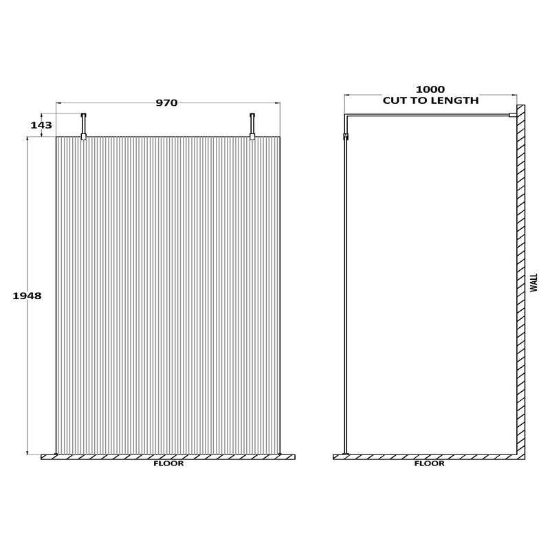 Hudson Reed Fluted Wetroom Screen with Arms & Feet (3 sizes, 3 colours) - Brand New Bathrooms